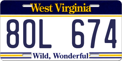 WV license plate 8OL674