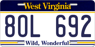 WV license plate 8OL692