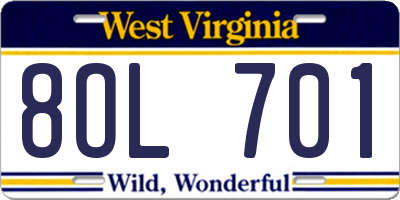 WV license plate 8OL701