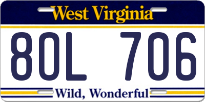 WV license plate 8OL706