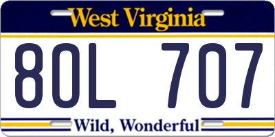 WV license plate 8OL707