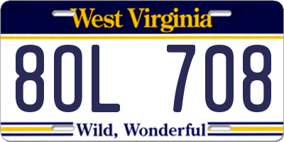 WV license plate 8OL708