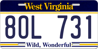 WV license plate 8OL731