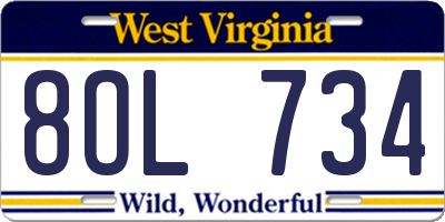 WV license plate 8OL734