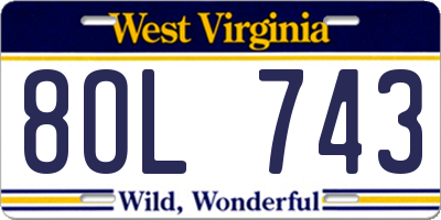WV license plate 8OL743