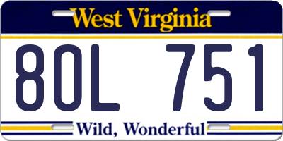 WV license plate 8OL751