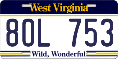 WV license plate 8OL753