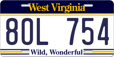 WV license plate 8OL754