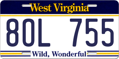 WV license plate 8OL755