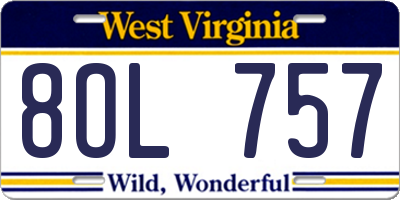 WV license plate 8OL757