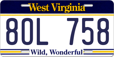 WV license plate 8OL758