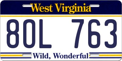 WV license plate 8OL763
