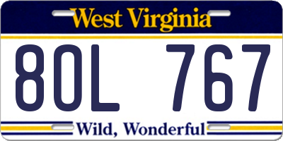 WV license plate 8OL767