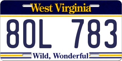 WV license plate 8OL783