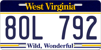 WV license plate 8OL792