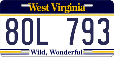 WV license plate 8OL793