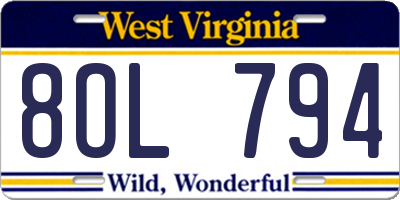 WV license plate 8OL794