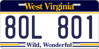 WV license plate 8OL801
