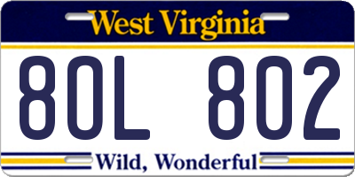 WV license plate 8OL802