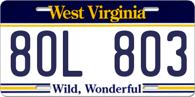 WV license plate 8OL803