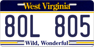WV license plate 8OL805