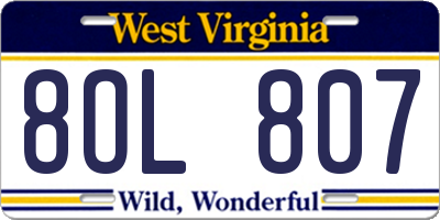 WV license plate 8OL807