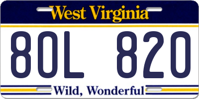 WV license plate 8OL820