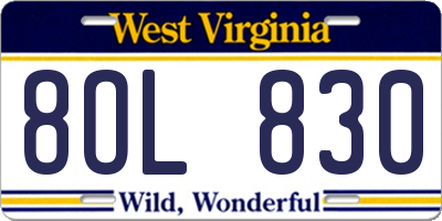 WV license plate 8OL830