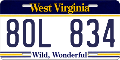 WV license plate 8OL834