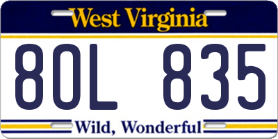 WV license plate 8OL835