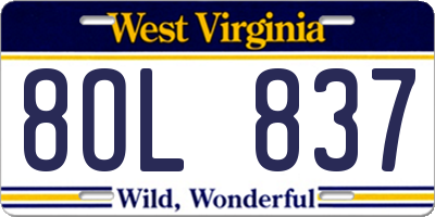 WV license plate 8OL837