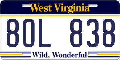 WV license plate 8OL838