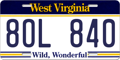 WV license plate 8OL840