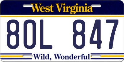WV license plate 8OL847
