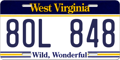WV license plate 8OL848