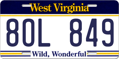WV license plate 8OL849