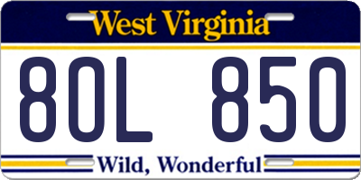 WV license plate 8OL850