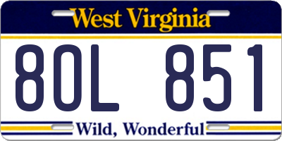 WV license plate 8OL851