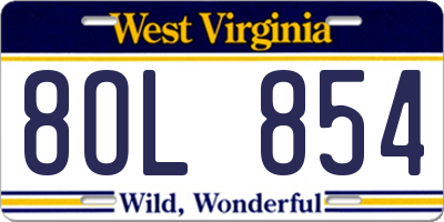 WV license plate 8OL854