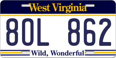 WV license plate 8OL862