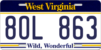 WV license plate 8OL863