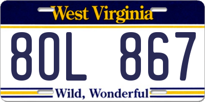 WV license plate 8OL867