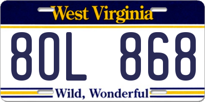 WV license plate 8OL868