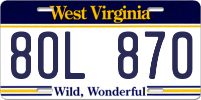 WV license plate 8OL870