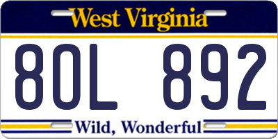 WV license plate 8OL892