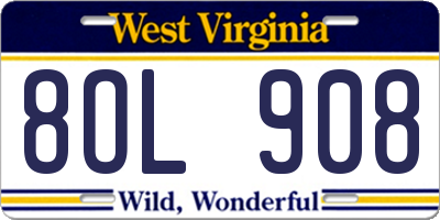 WV license plate 8OL908