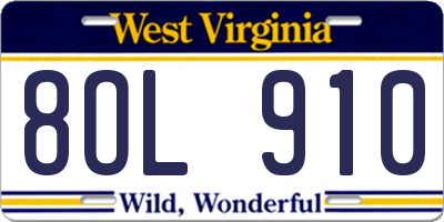 WV license plate 8OL910