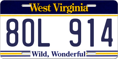 WV license plate 8OL914