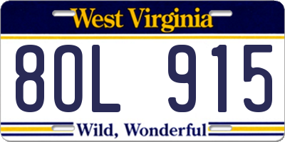 WV license plate 8OL915