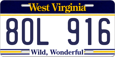 WV license plate 8OL916
